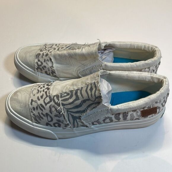 Blowfish Patchwork Canvas Slip On Sneakers Distressed Gray Animal Print Sz 8.5 - Picture 4 of 7